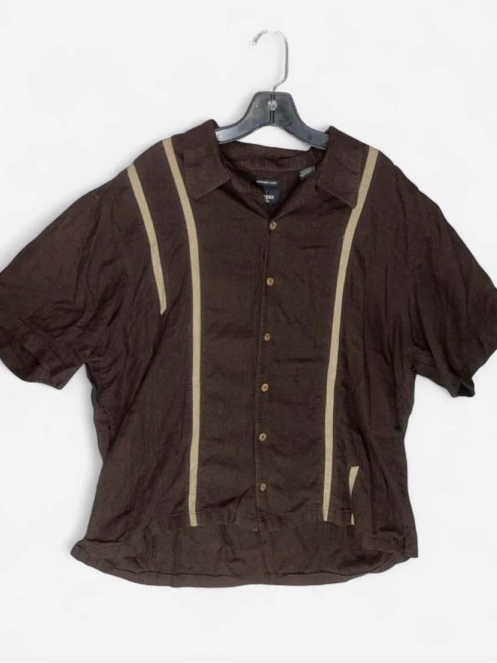 Haggar Brown Short-Sleeve Button-Down Shirt with Tan Stripes